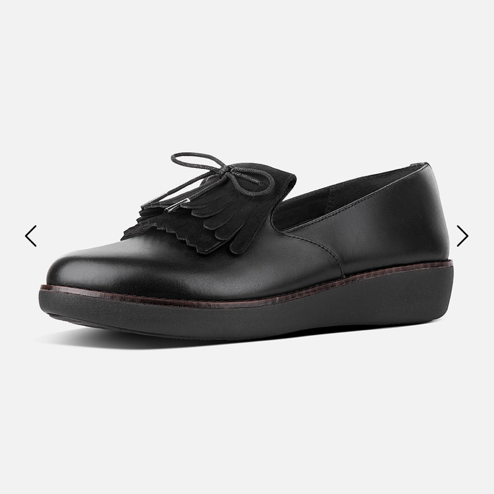 Fitflop Black TESSA Genuine Leather Loafers, Size 8